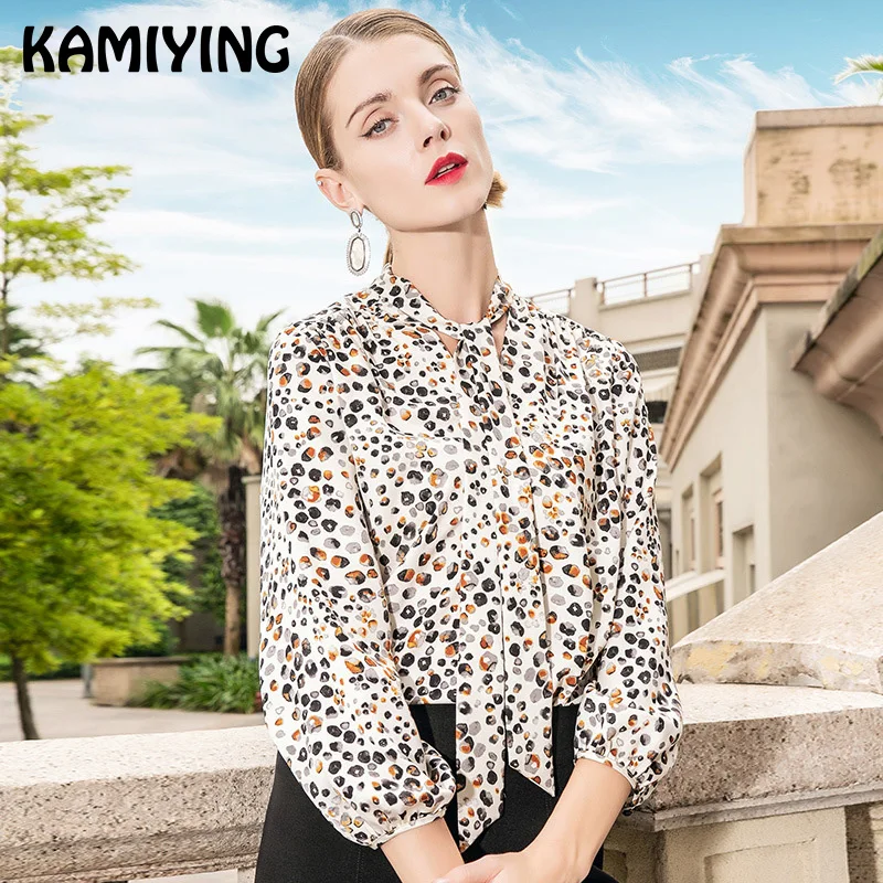 Женская приталенная рубашка KAMIYING Повседневная с леопардовым принтом и