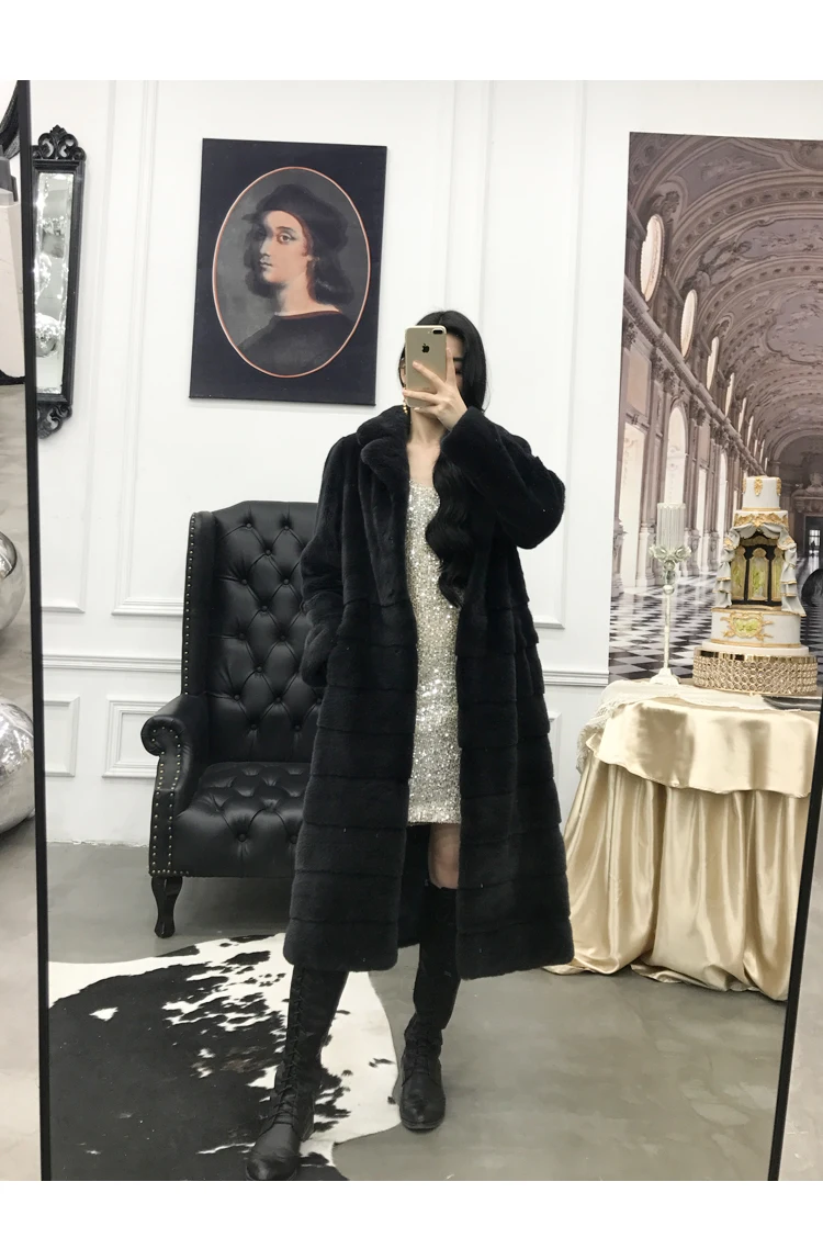 Новинка, Женское пальто из меха норки, куртка с длинным рукавом и воротником, кожаная куртка, большой размер, длинная теплая меховая куртка, скидка