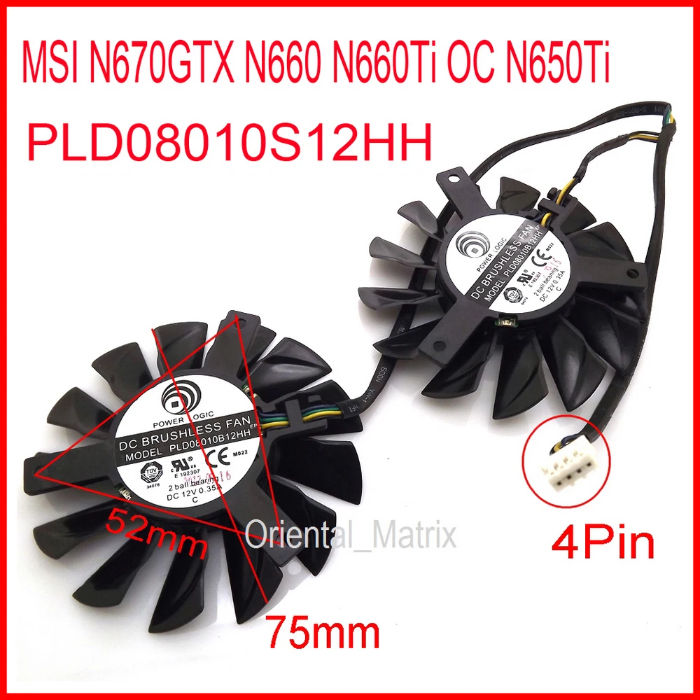 2 шт./лот PLD08010S12HH 12 В 0,35 A 75 мм 52x52x52 мм для MSI N670GTX N660 N660Ti OC N650Ti Hawk Вентилятор охлаждения 4Pin 4 провода
