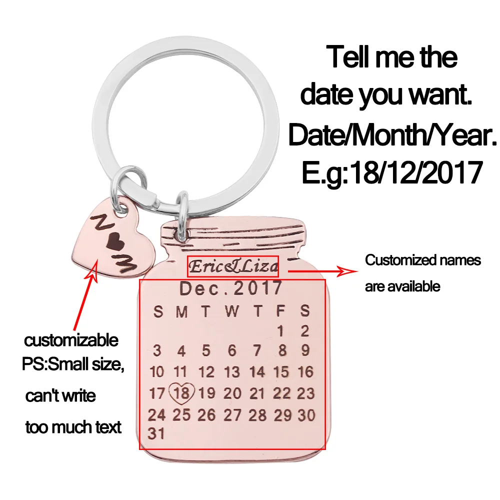 Personalized Custom Jewelry Name Date Calendar Key Chain Engrave Special Date Birthday Key Ring Wedding Anniversary Gift