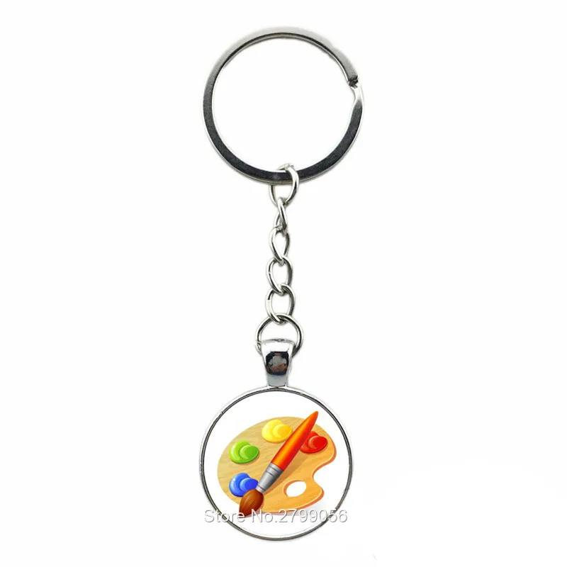H-silver plated Цветовая палитра брелоки круговая краска подвеска «поднос» брелок для автомобиля брелок сумка аксессуары Подарки художников стеклянные купольные украшения - Цвет: H-silver plated