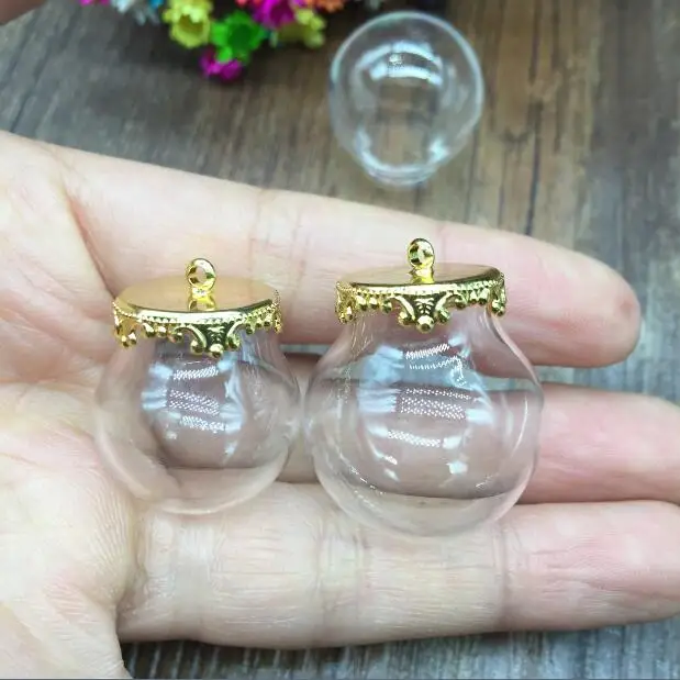 

50sets/lot 25*15mm 20*15mm glass globe with gold crown jewelry findings glass bubble DIY vial pendant glass bottle charms