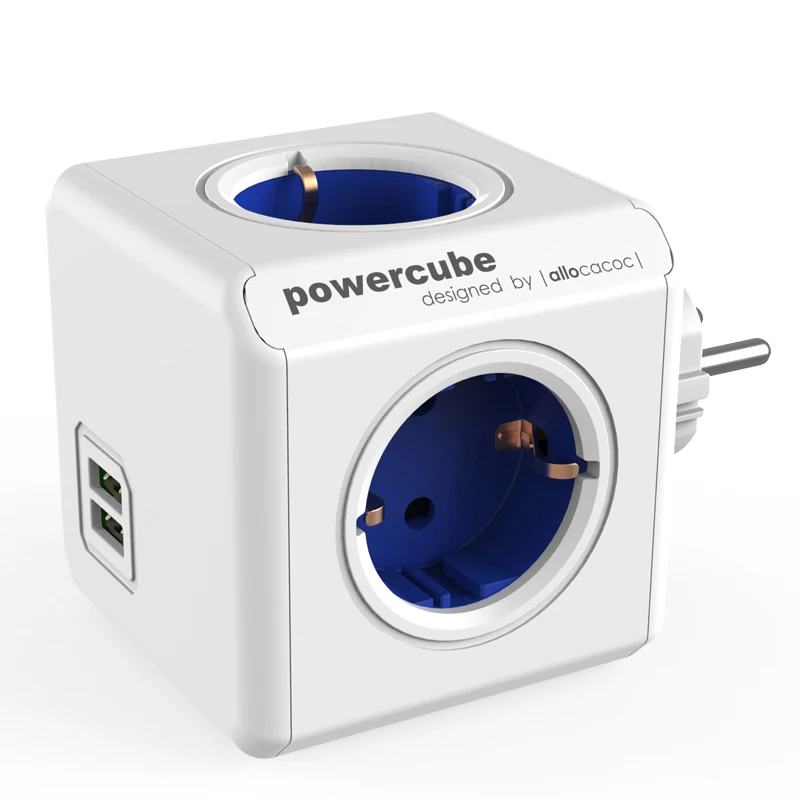 Allocacoc power Cube EU Plug 4 розетки 2 usb порта адаптер для путешествий удлинитель для полосы питания умный дом мультикоммутируемая розетка синий
