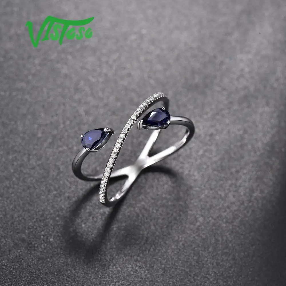 VISTOSO Подлинная 14 K кольца из белого золота для женщин сверкающие бриллианты