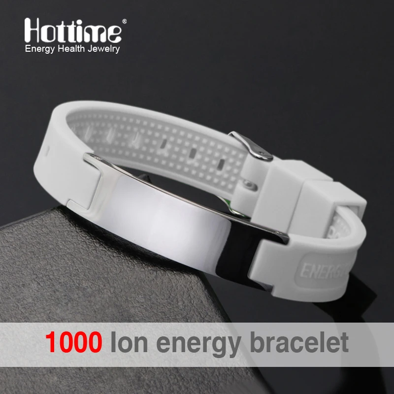 Hottime New Fashion Street Basketball Sports Silicone Bracelet Men Bio Magnetic Energy Titanium Steel Negative ION Bracelets