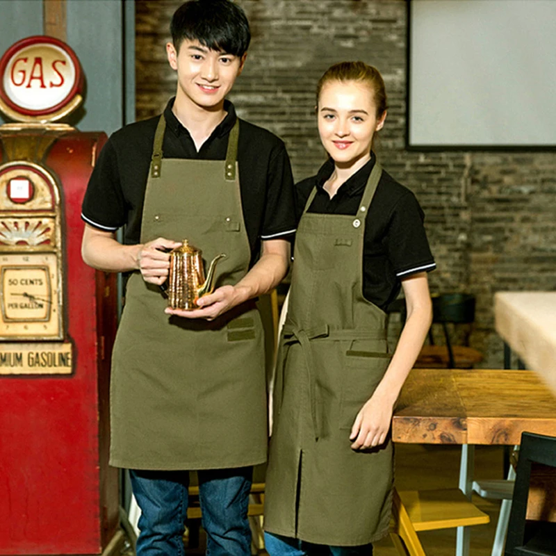 2018 Горячее предложение новый зеленый холщовый фартук для барбекю нагрудник