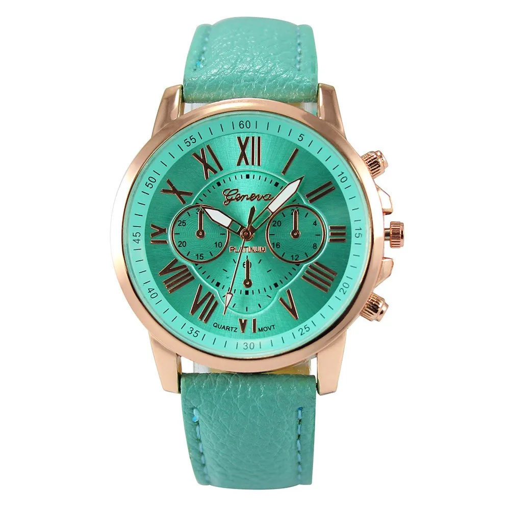 Green Модные мужские и женские часы relogio feminino римская лента, сиденье из искусственной кожи Аналоговые кварцевые наручные часы подарок relojes mujer 2019r - Цвет: Green