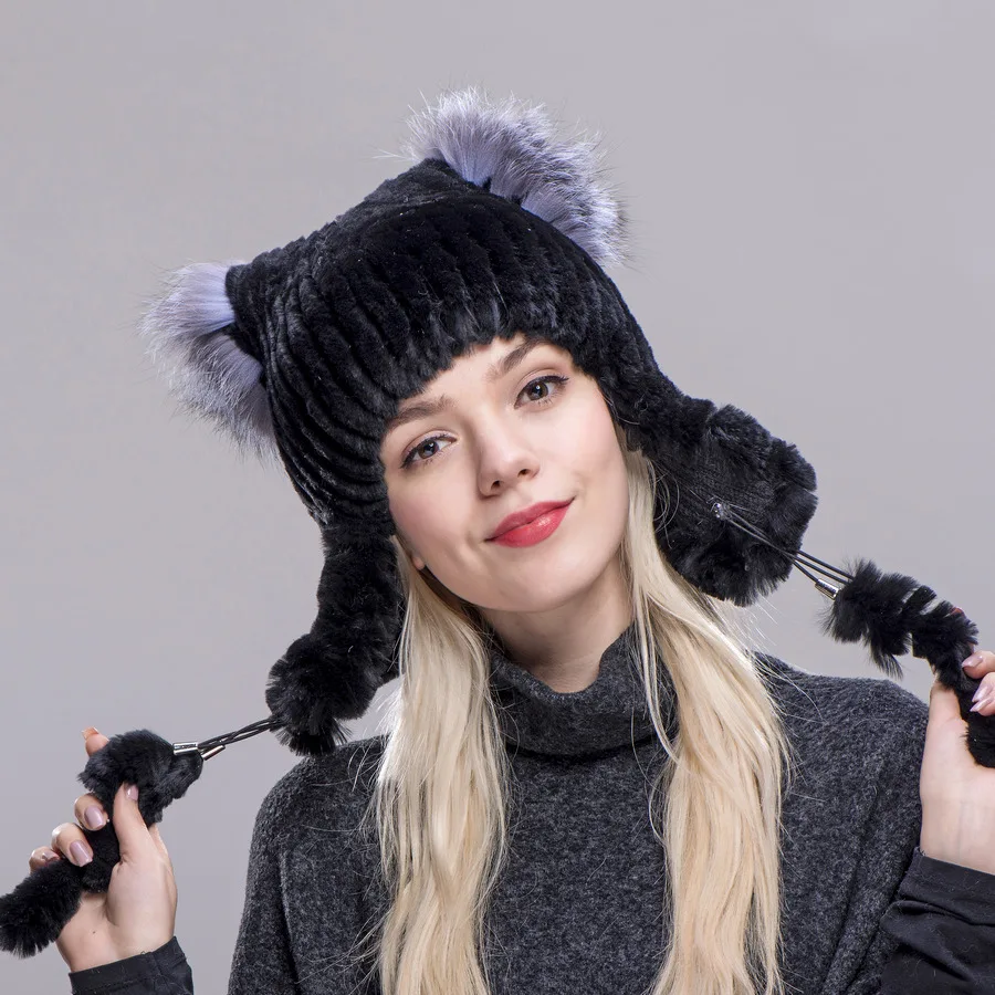 Женские теплые меховые шапки 2020 FXFURS с ушками защитой из натурального меха