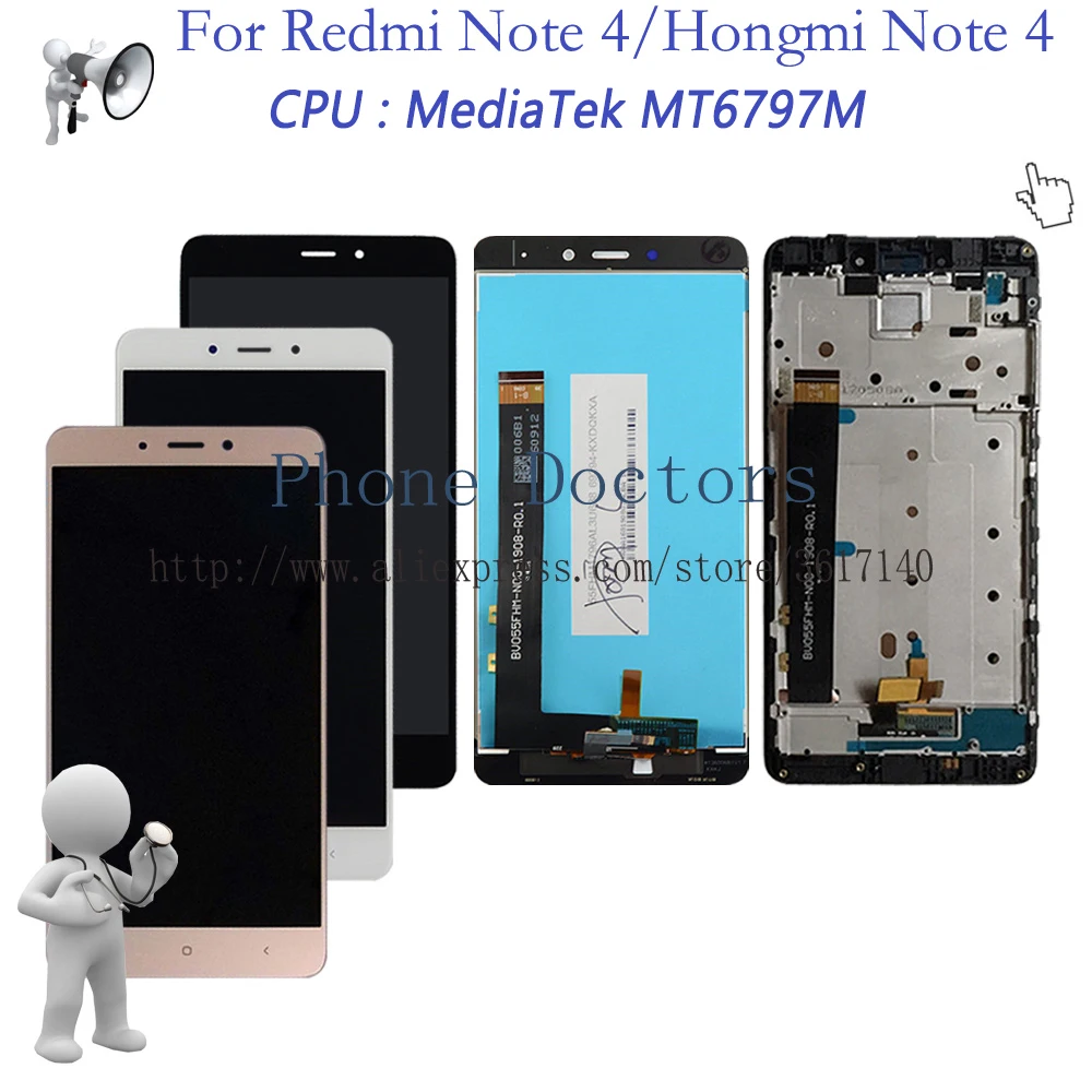 5 ''для Xiaomi Redmi Note 4 сенсорный экран дигитайзер + ЖК дисплей в сборе с рамкой для