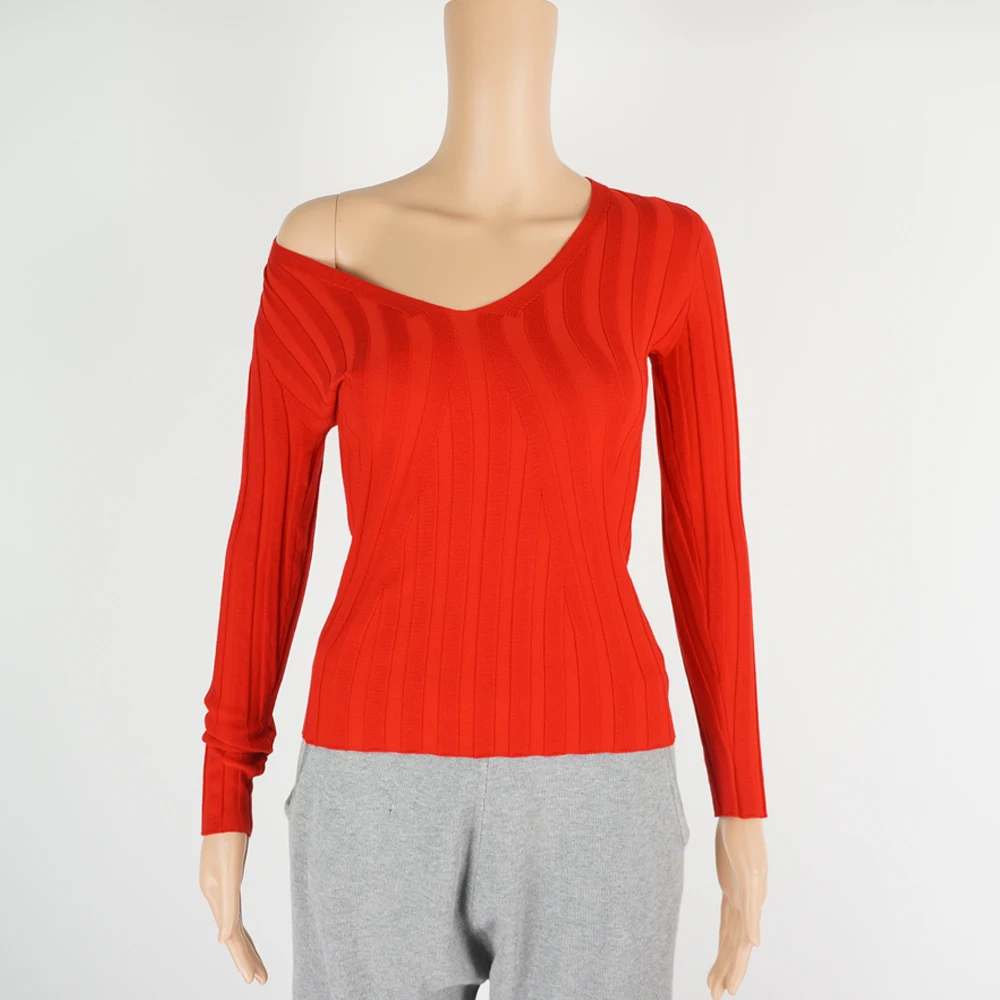 Женский базовый свитер с длинным рукавом и v-образным вырезом Осень-зима 2019