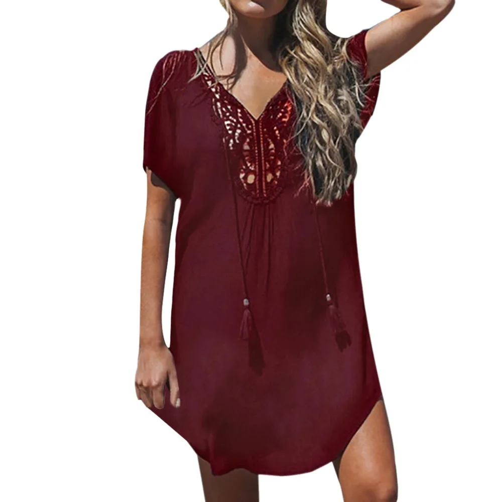 Платье женское повседневное кружевное Короткое мини платье с кисточками