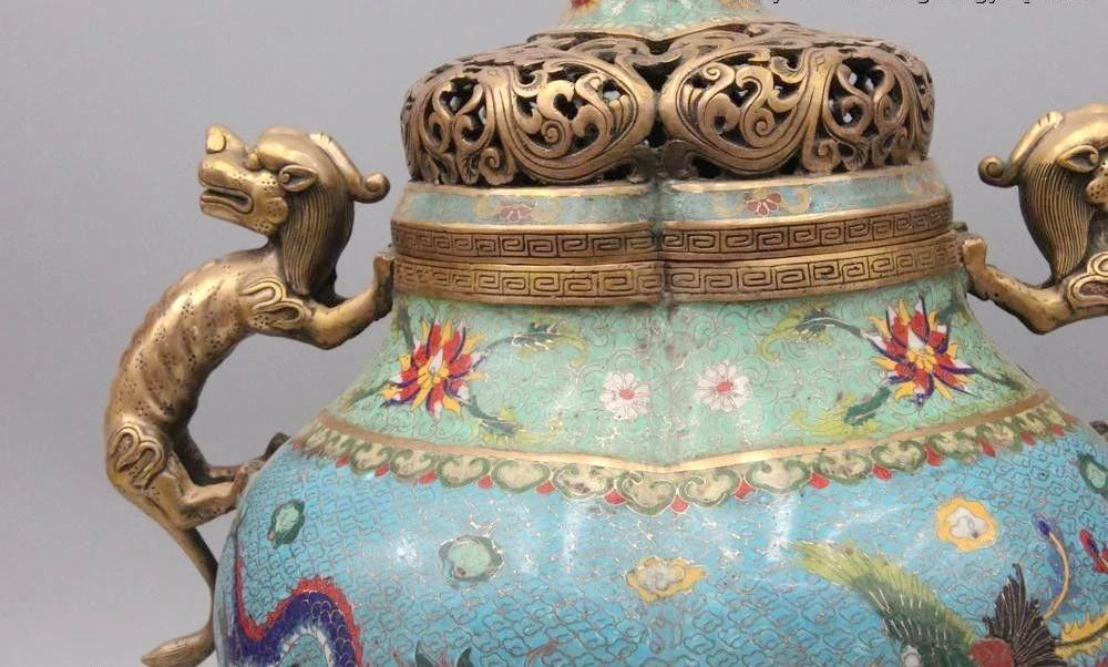20 &quotКитайский Бронза Медь Cloisonne эмаль изображениями драконов и феникса Ладан