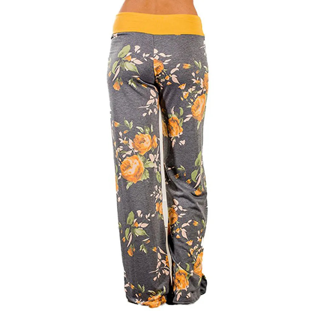 Женские брюки Палаццо DOUDOULU удобные Стрейчевые с цветочным принтом и шнуровкой