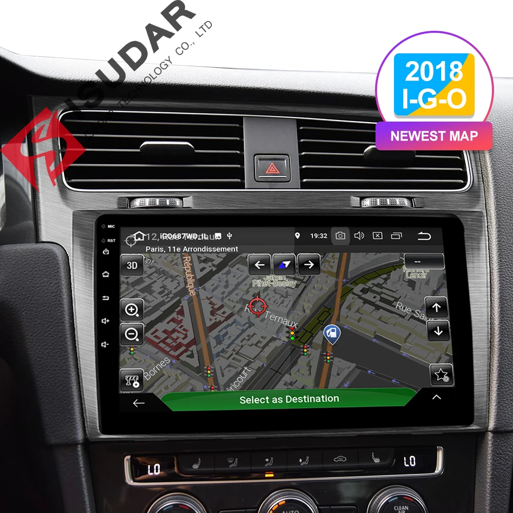 Isudar Автомагнитолла 1Din с Сенсорным 10.1 Дюймовым Экраном на Android 8.1 для VW/Volkswagen/Golf 7