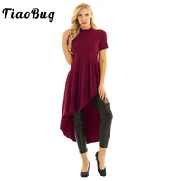 tiaobug solid color ruffle high low asymmetrical irregular hem short sleeves women ballroom dress stage lyrical dance costumes