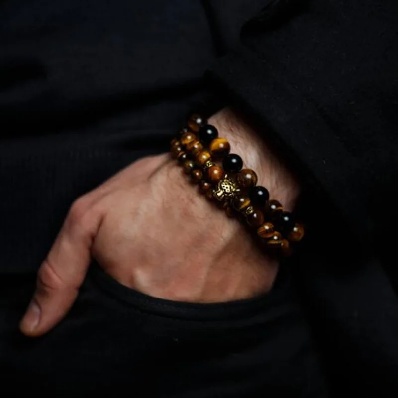 Высокое качество натуральный тигровый глаз камень бисер браслет мода золото и