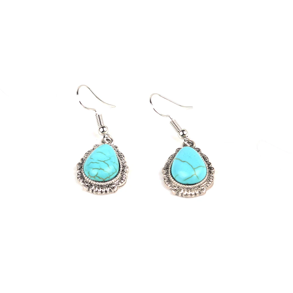 Parabola Created Turquoise Water Drop Choker Pendant Earrings and Necklace Jewelry Sets Silver Color for Women Girl ZSS0001 | Украшения и