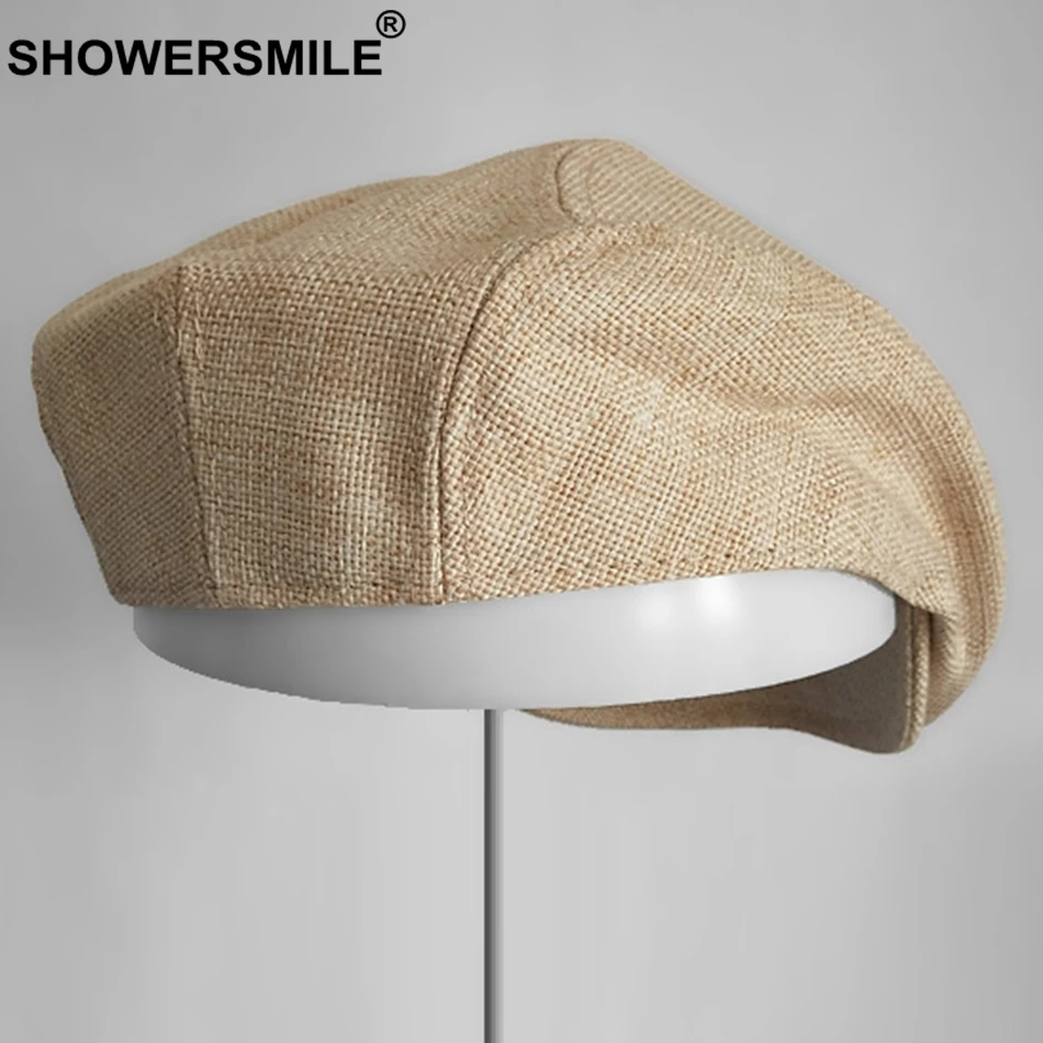 SHOWERSMILE береты, шапка s для женщин, оранжевая хлопковая льняная плоская кепка s, Мужская Классическая однотонная цветная Кепка с утконосом, летняя унисекс Ретро-шляпы