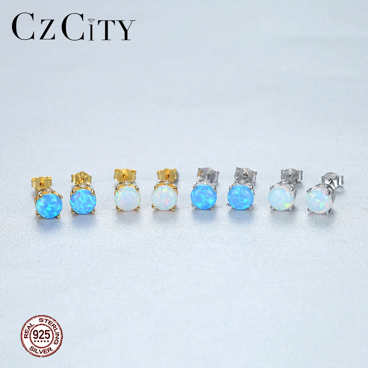 CZCITY Классический круглый огненный опал серьги гвоздики для женщин хорошее