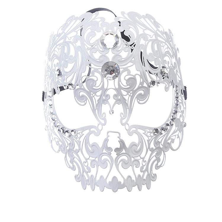 Skull Halloween Horror Laser Cut Metal Mask Party Masquerade Venetian Costume Ball mask With Clear Rhinestone | Тематическая одежда