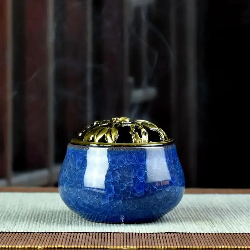 royal blue Керамические горелки для благовоний портативный фарфоровый курильщик буддизм ладан держатель домашний Чайный домик Йога Студия 10 шт. благовония подарок - Цвет: royal blue