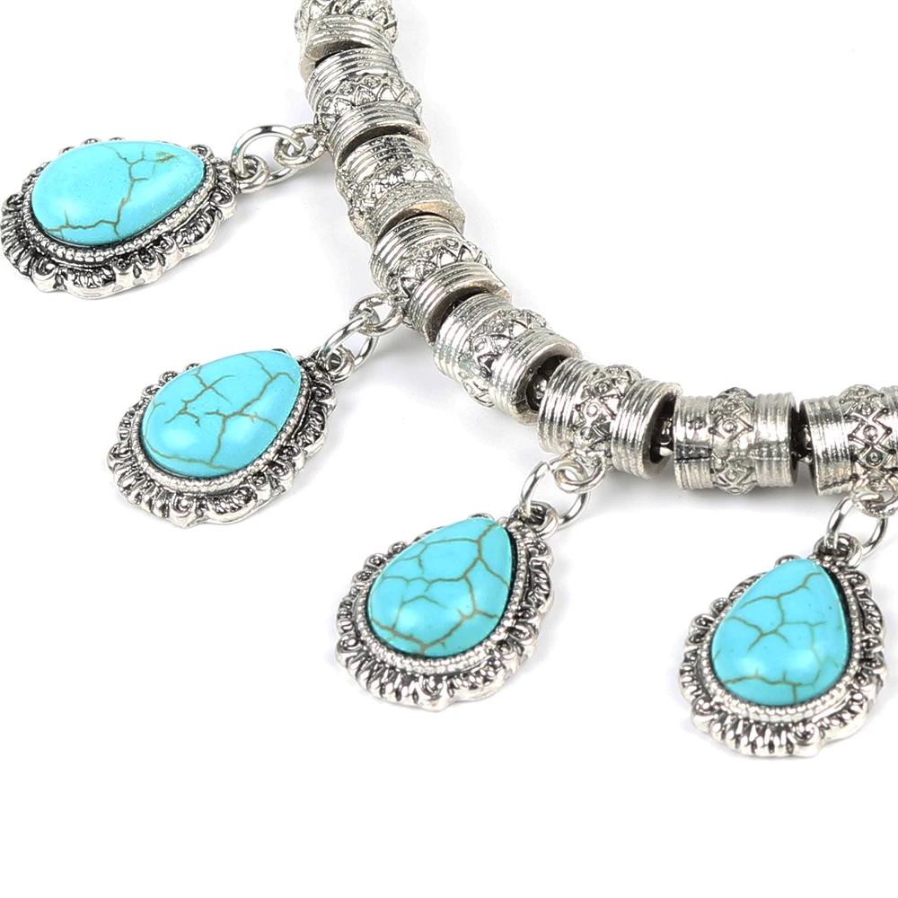 Parabola Created Turquoise Water Drop Choker Pendant Earrings and Necklace Jewelry Sets Silver Color for Women Girl ZSS0001 | Украшения и
