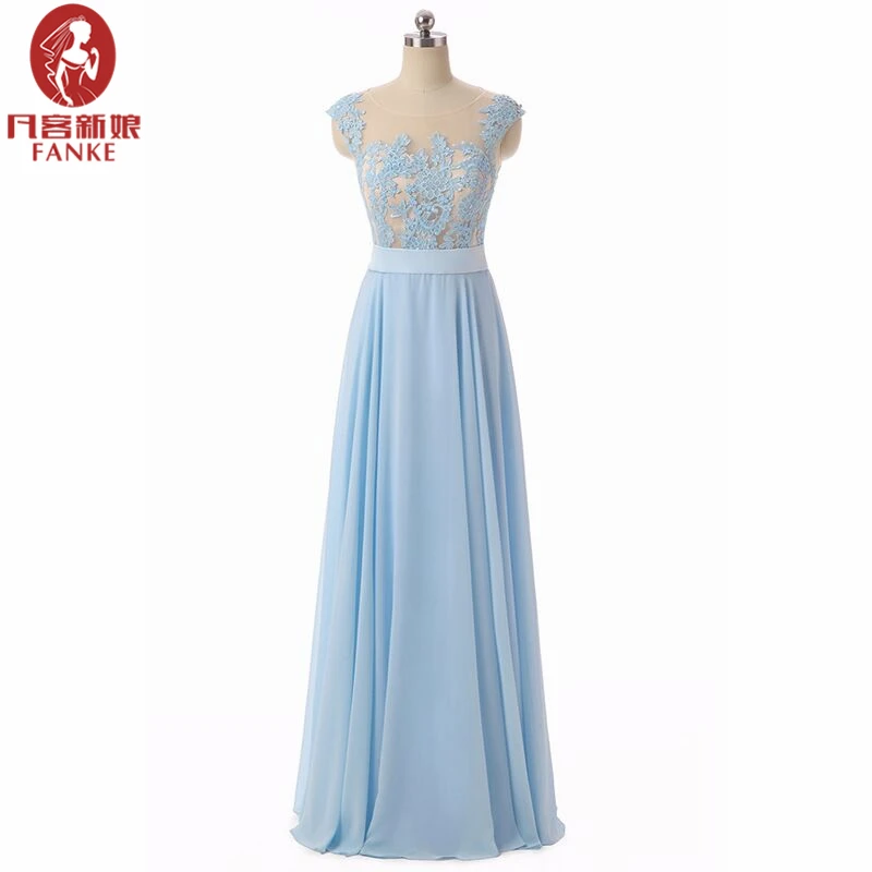 Blue Evening Dresses 2017 A-line Scoop Cap Sleeve Lace Chiffon Cheap Long Gown Prom Vestido De Festa | Свадьбы и торжества