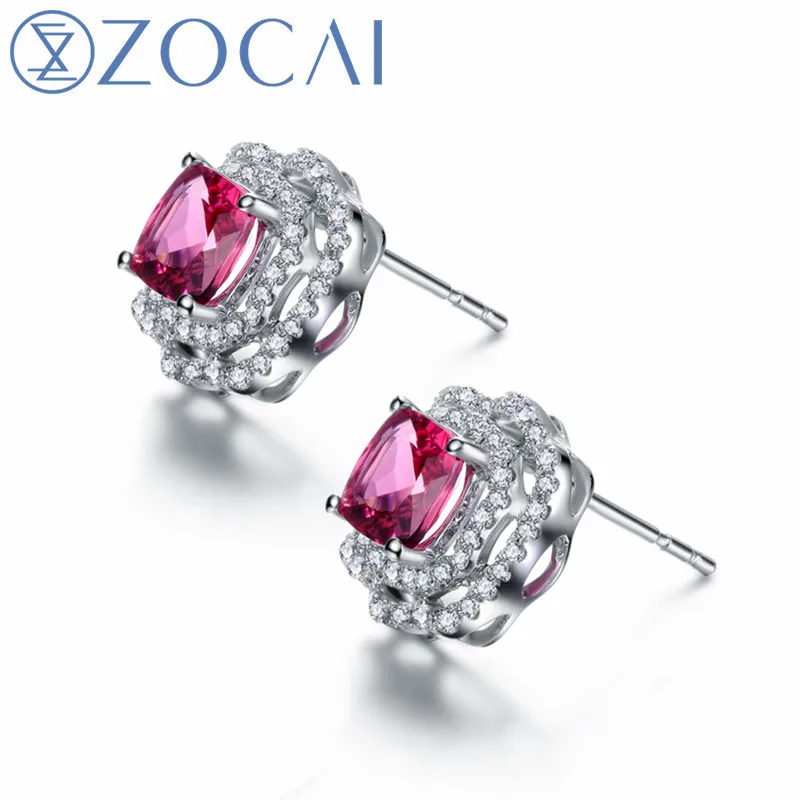 

ZOCAI brand genuine 18K rose/white gold 1.3 ct Rubellite with 0.40 ct diamond engagement party stud earrings E00771