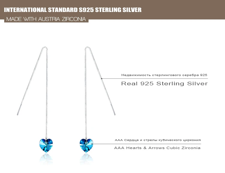 LZESHINE 925 Серебряные длинные серьги с подвеской из AAA-цветного синего циркона в форме сердца для женщин Bijoux SER0125-B on.
