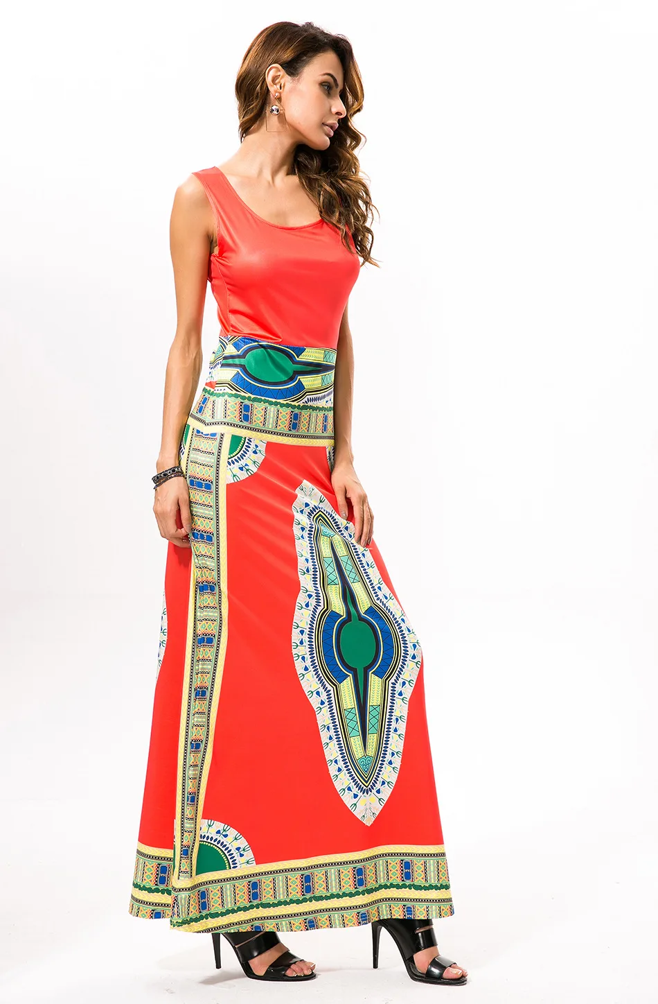 Модные длинные летние платья 2017 Для женщин Фараона печати Классический