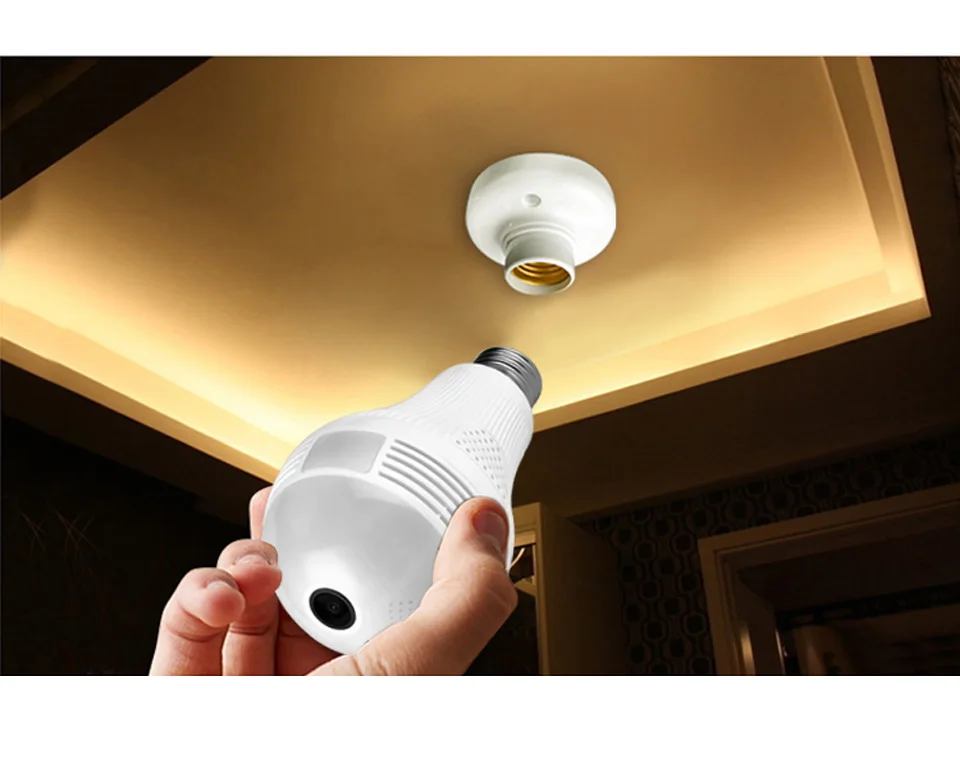 1080P панорамная камера WiFi 2.0MP рыбий глаз IP камера наблюдения для безопасности 360 ° белая ночная лампа видения