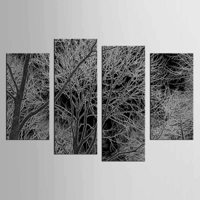 4 pieces / set Black White Tree Canvas Painting Poster Wall Pictures For Living Room Home Decoration Art | Дом и сад