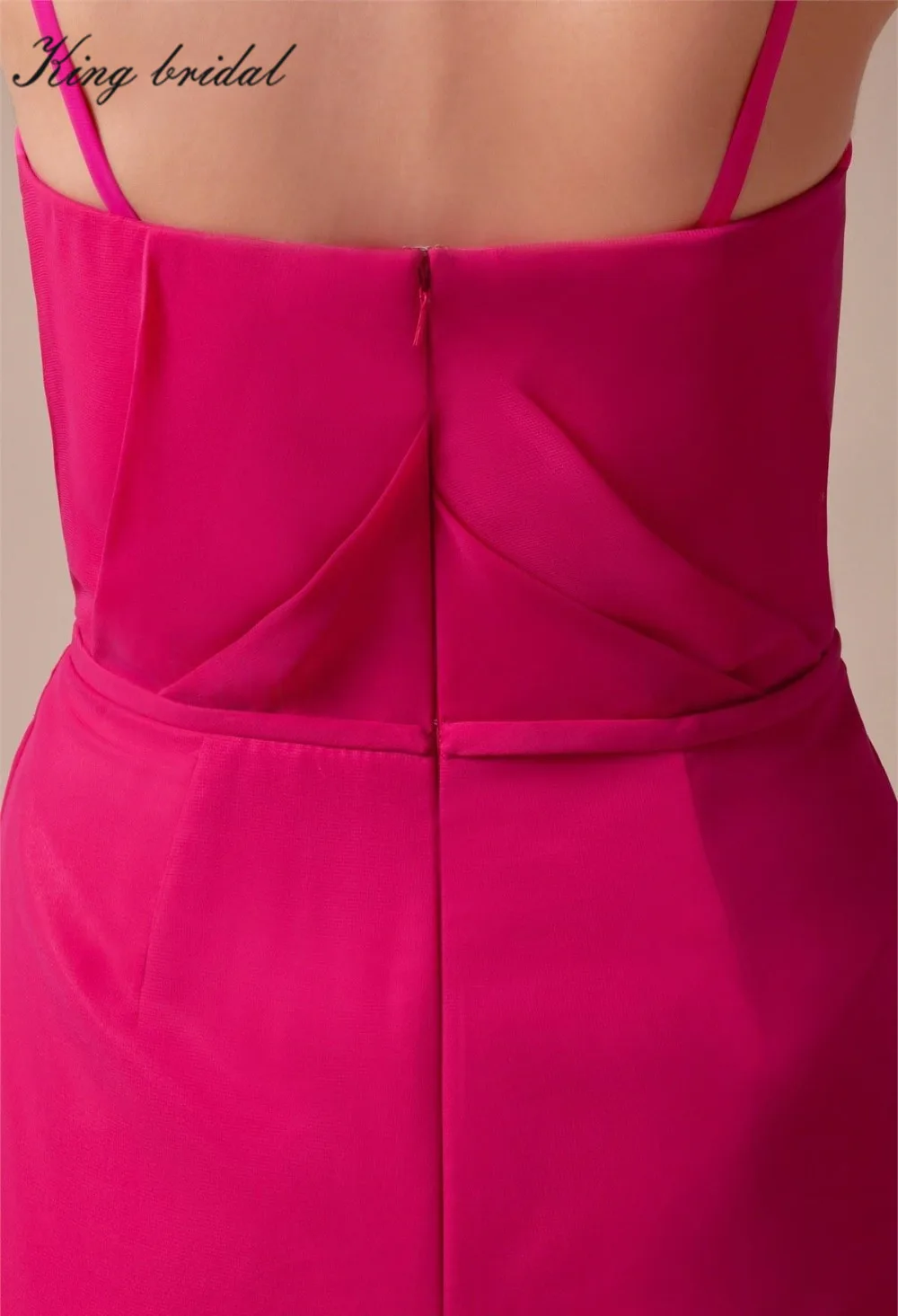 2017 Фуксия Шифон Бретельках Оборками Короткие Рукавов Платья Невесты Простой