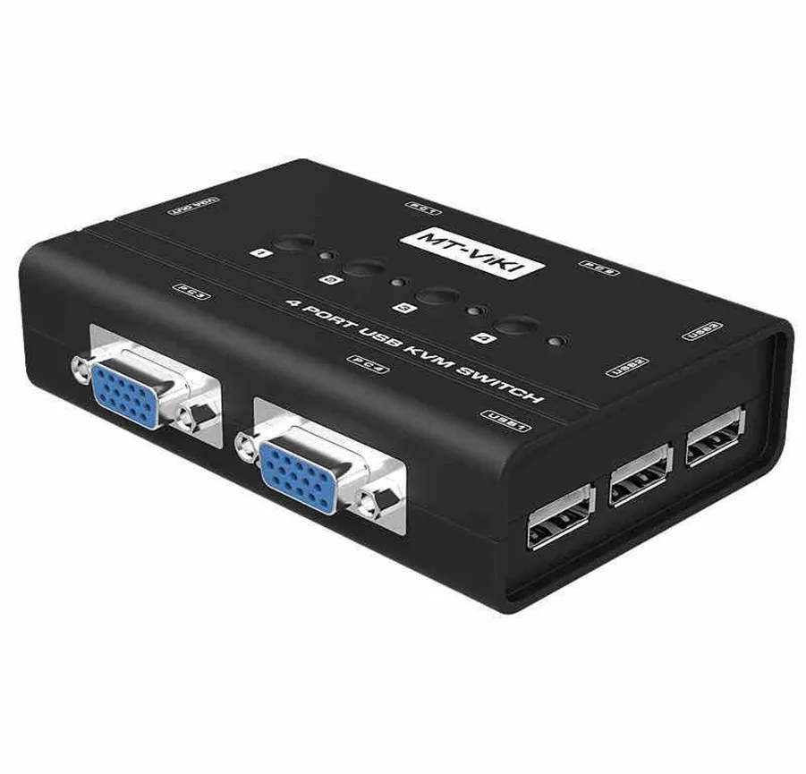 MT-VIKI 4 Port Manual VGA KVM Switch with USB Console and Original Cable 1 set of keyboard & mouse controls computer MT-460KL |