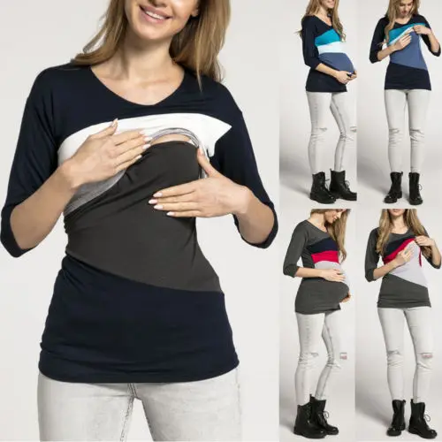 Pudcoco New Spring Autumn Women Nurcing T Shirt Pregnant Maternity Nursing Splice Top Breastfeed Long Sleeve Pregnancy Clothes | Мать и