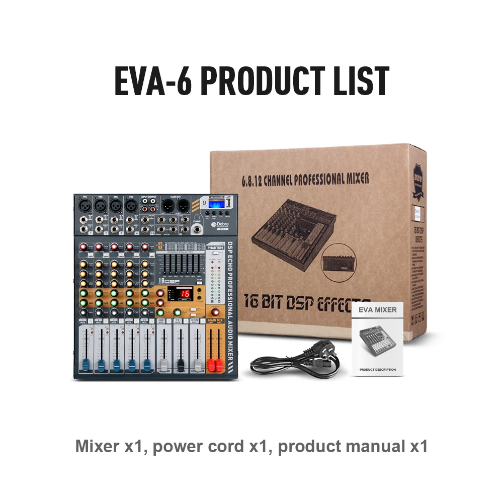 Debra аудио чистый звук! Pro EVA-6 6 каналов аудио микшер dj consoler с 48 В фантомное питание USB Bluetooth для записи сцены