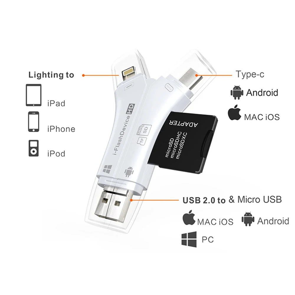 Кардридер Deepfox Type c/Lightning/Micro USB/USB 2 0 адаптер для Android iPad/iPhone OTG|Картридеры| |
