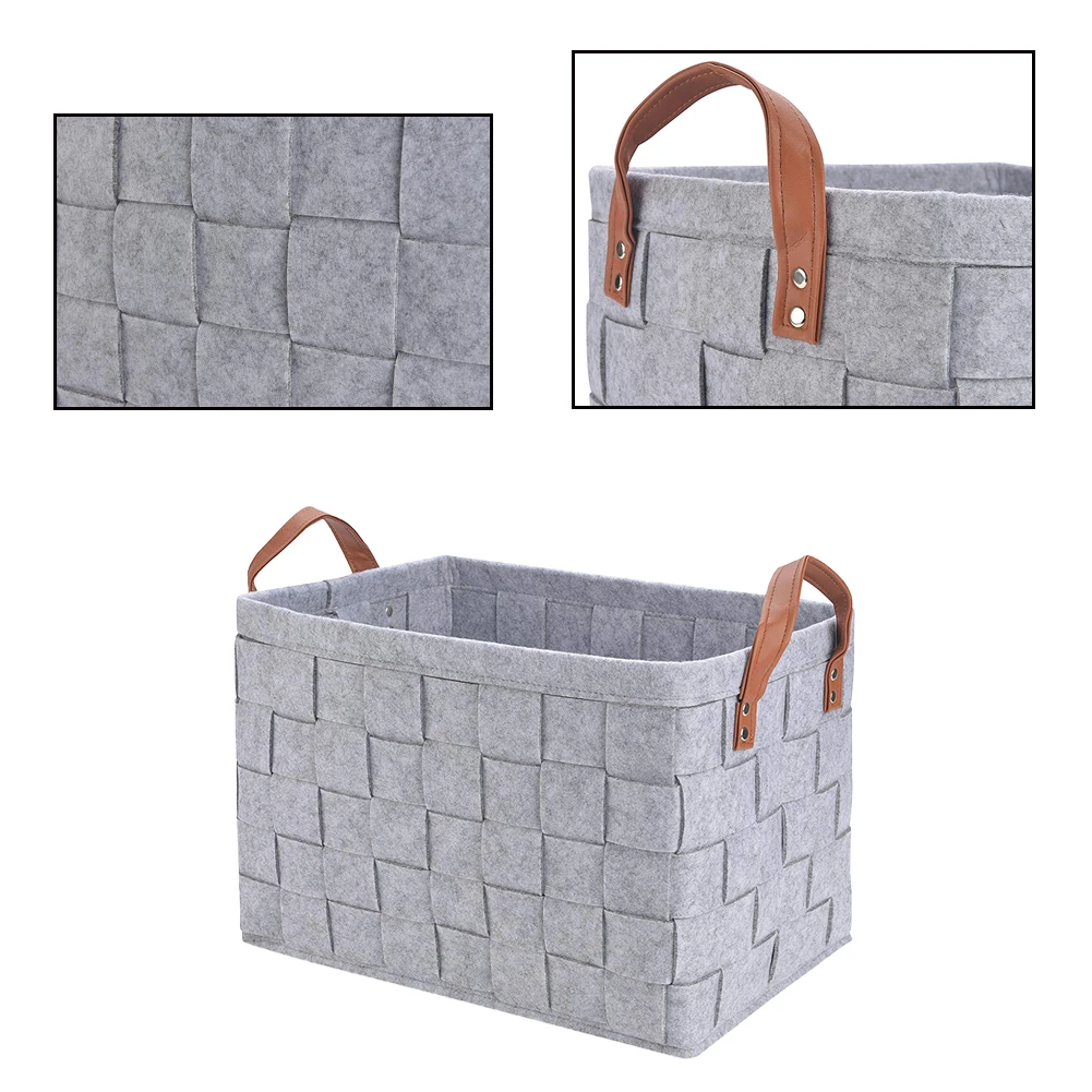 Handmade Felt Foldable Storage Case Trash Can Rectangular Cloth Storage Box With Handles Kindergarten Toys Room Towel Organizer