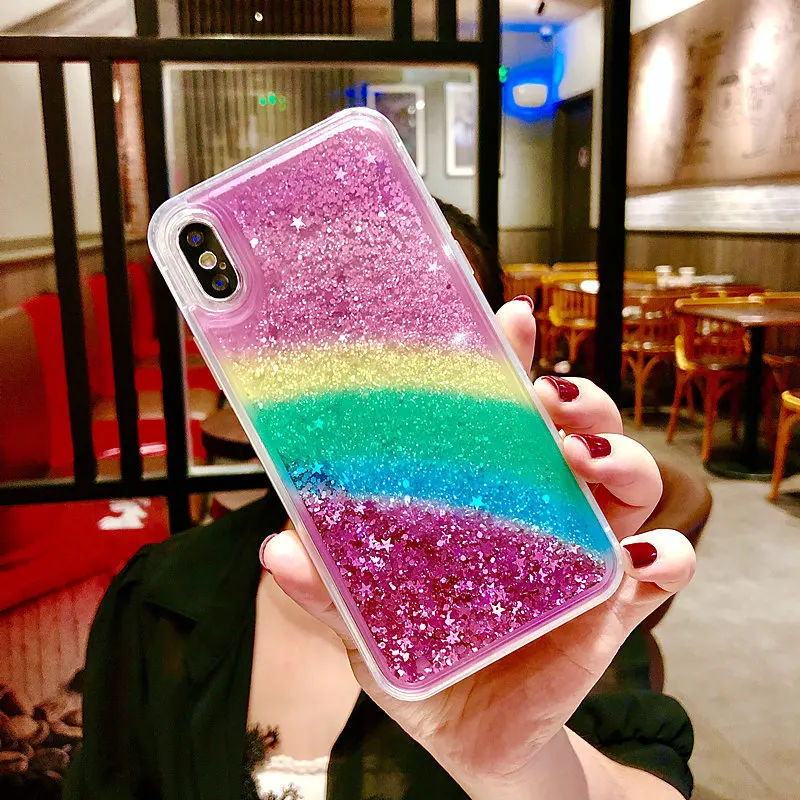 Радужный Блеск чехол совместимый для iPhone 7 8 X жидкий сверкающий с сияющими