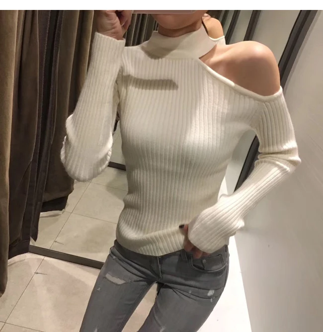 

Carol Diaries Turtleneck off shoulder knitted pullovers Sexy Long sleeve sweater women Winter Spring casual Sweaters 4 Colors