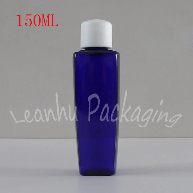 150ML Blue Conical Square Plastic Bottle With Screw Cap , 150CC Empty Cosmetic Container , Makeup Sub-bottling ( 30 PC/Lot )