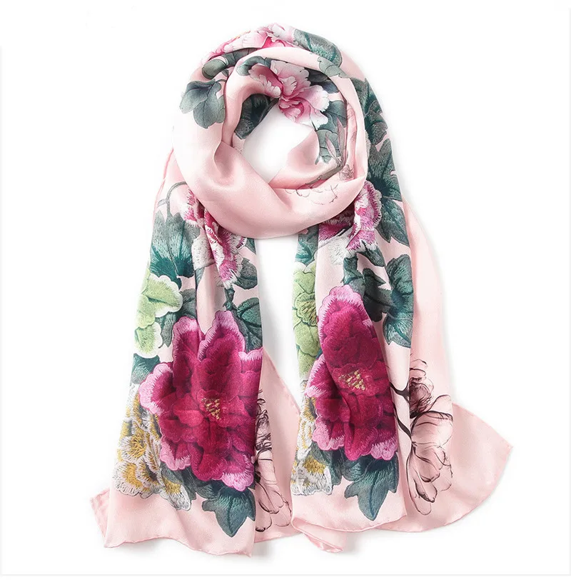 Butterfly Print Silk Scarf Spring Pure Silk Scarf Shawl Hand-rolled Edges Natural Silk Scarf Women Fashion Scarves Wraps