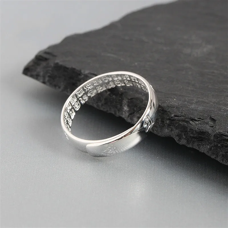 Flyleaf Sculpture Six Words Mantra Open Ring Men Real 925 Sterling Silver Rings For Women Fine Jewelry Personalized High Quality