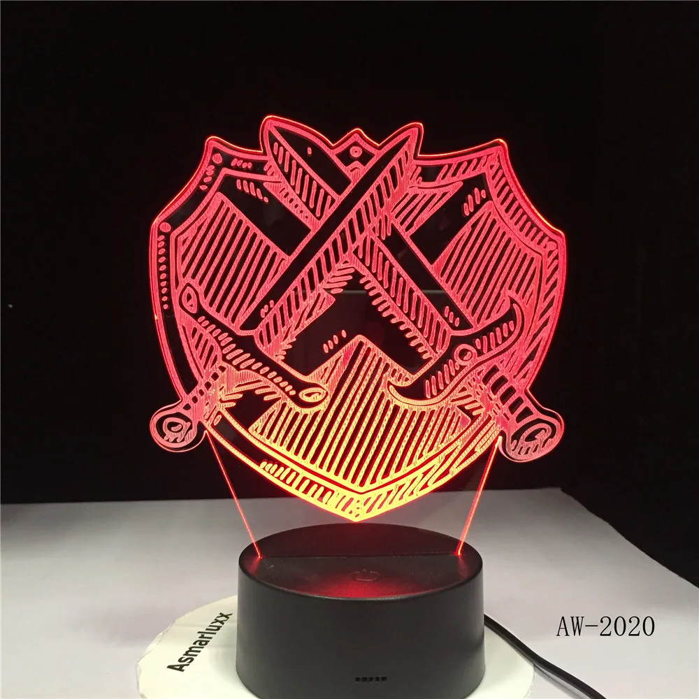 Настольная лампа с крестиком и мечом светильник 3D Led визуальная прикроватная