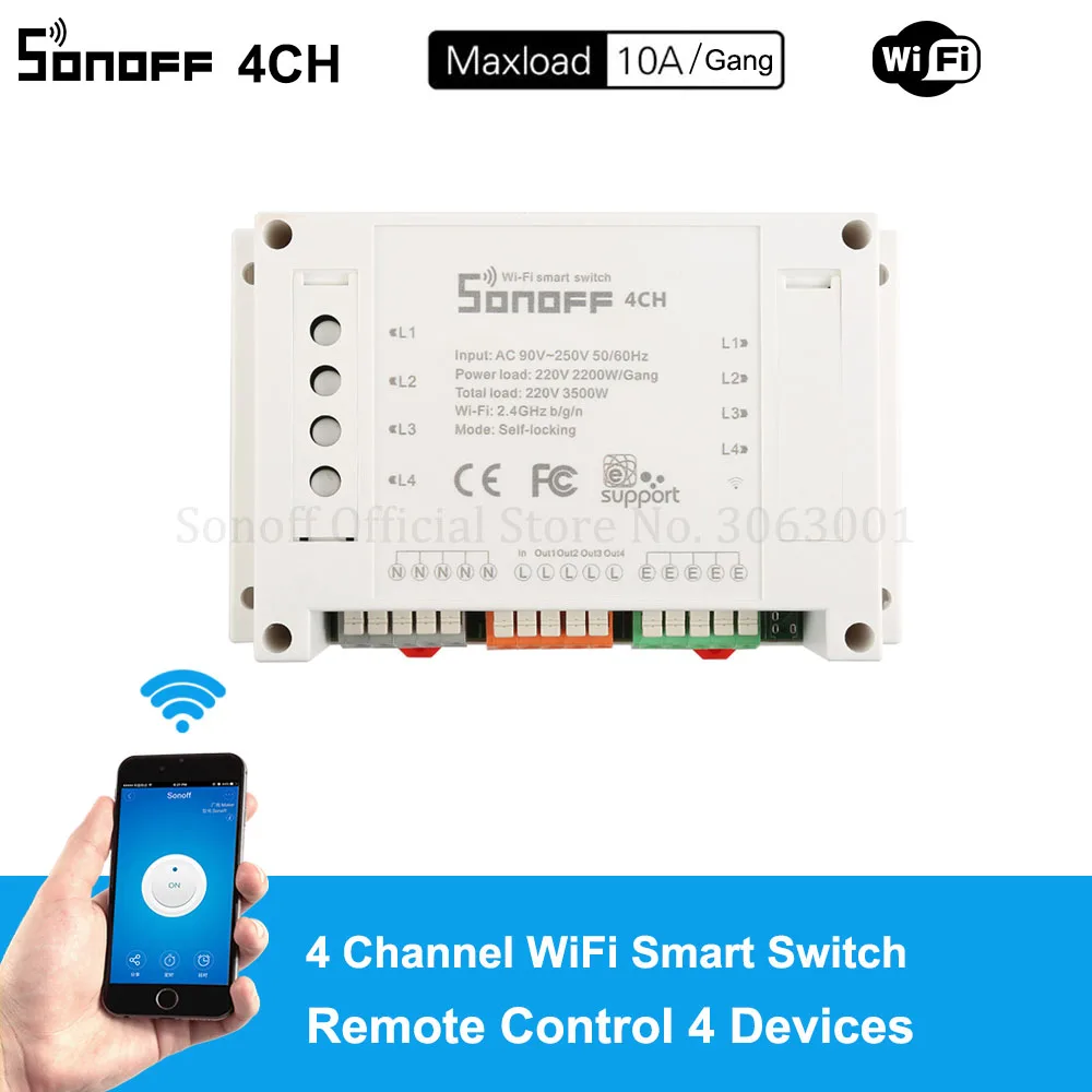 Sonoff 4CH 10A/Gang Wifi смарт переключатель 4 канала дистанционного управления