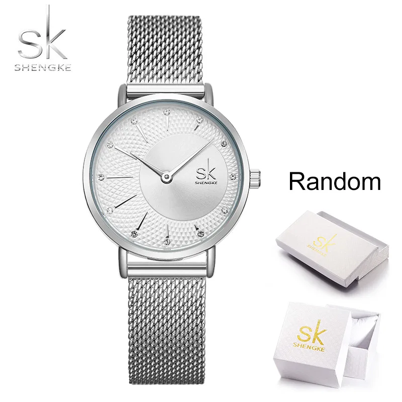 silver with box Shengke, кварцевые часы для женщин, ремешок для часов, повседневные наручные часы, Япония, движение, Relogio Feminino, женские часы, новинка - Цвет: silver with box