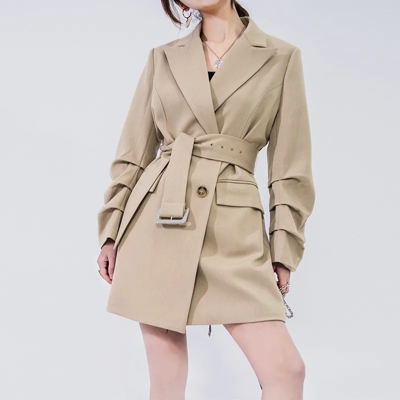 

2019 Spring Autumn Women Office Lady Blazer Trench Coat Fashion Double-breasted Belt Windbreaker Female Elegant Outerwear Ladies