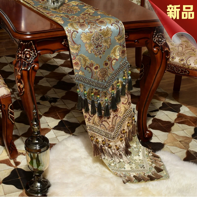 Luxury Blue Silk Jacquard Table Runner Placemat High Quality Tablecloth Flag Kitchen High-grade Supplies S | Дом и сад