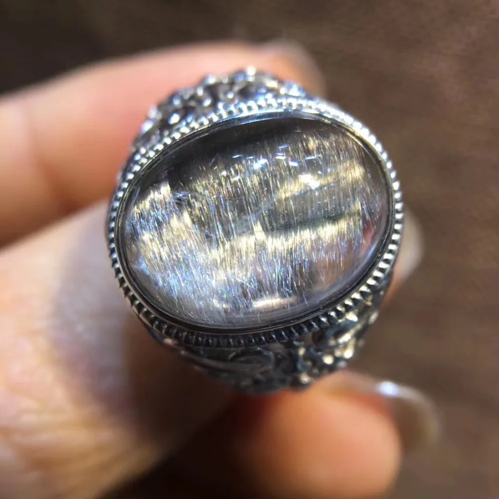 Регулируемое кольцо серебро 11 2 пробы натуральный брукит платина рутилированный