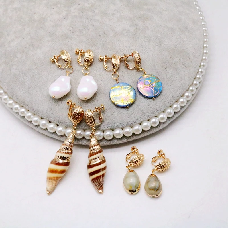 

New Cute Sweet Elegant Designs Shell Clip Earrings Beach Jewelry For Women